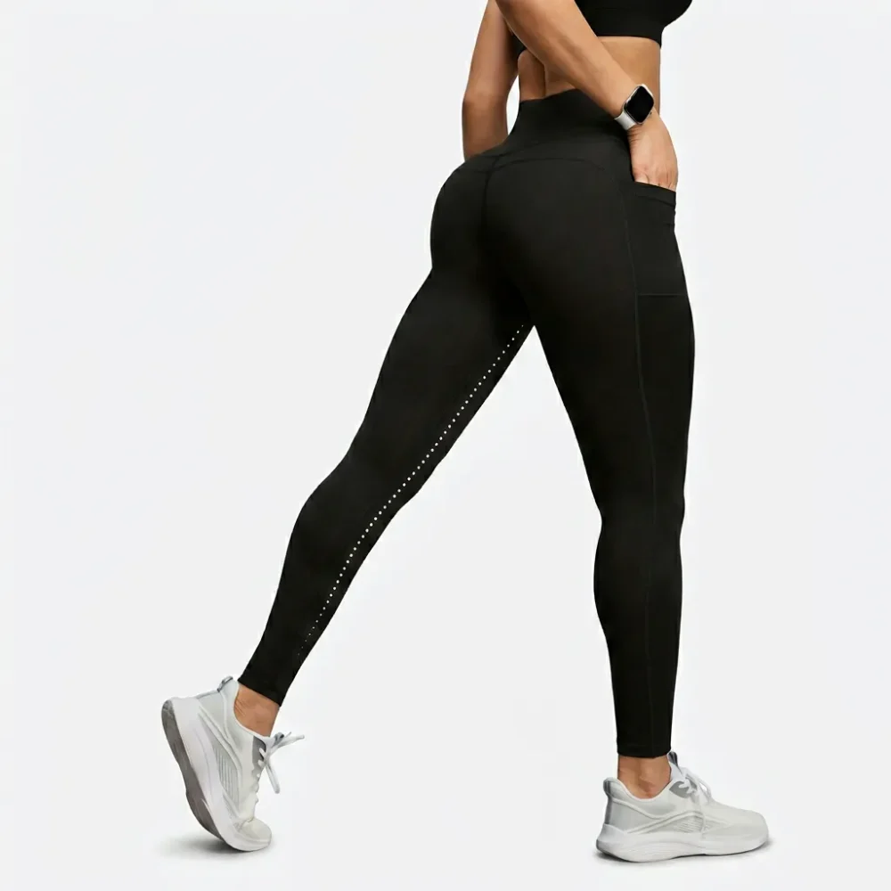 Legginsy damskie z wysokim stanem i boczną kieszenią