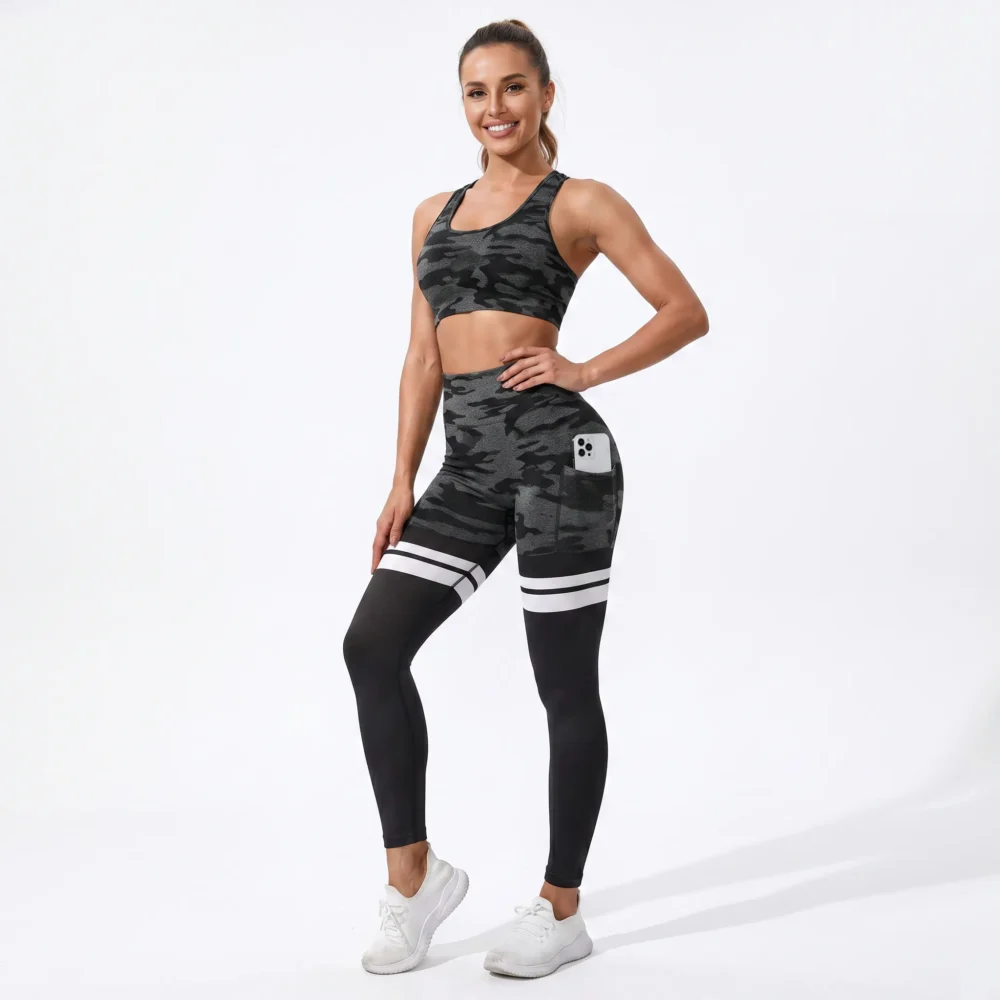 Legginsy sportowe z wysokim stanem i boczną kieszenią