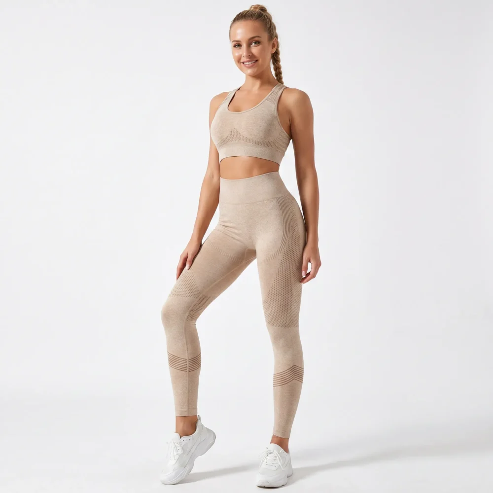 Legginsy bezszwowe o podwyższonym stanie z konturowym wzorem