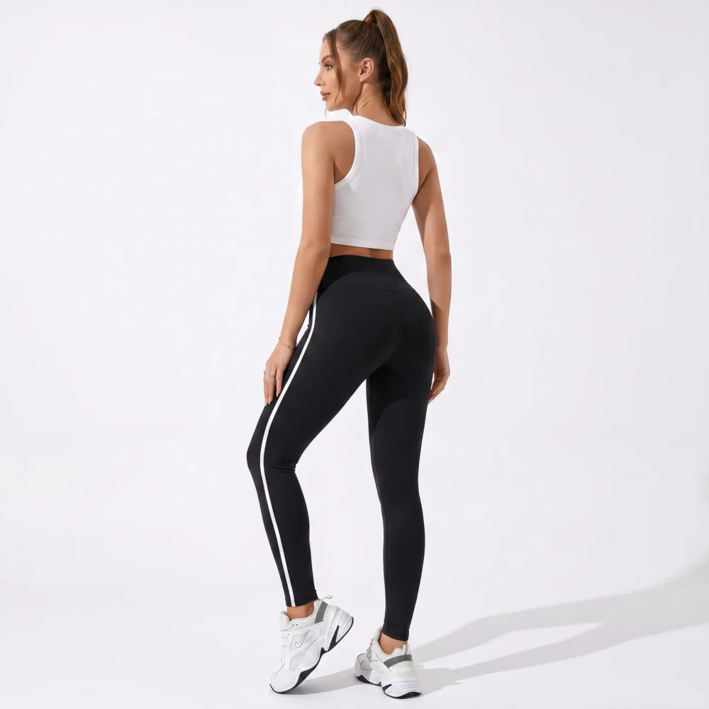 Legginsy z wysokim stanem i ozdobnym bocznym pasem