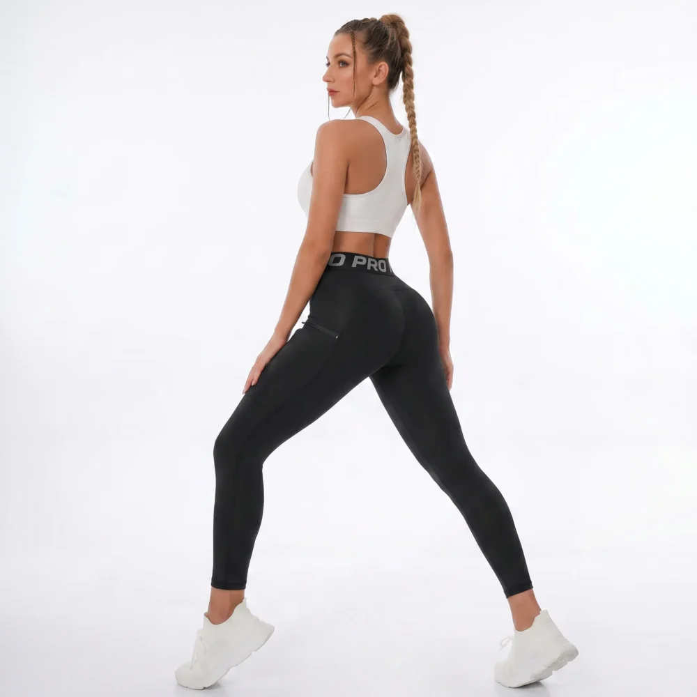 Legginsy sportowe z wysokim stanem i kieszenią na udzie