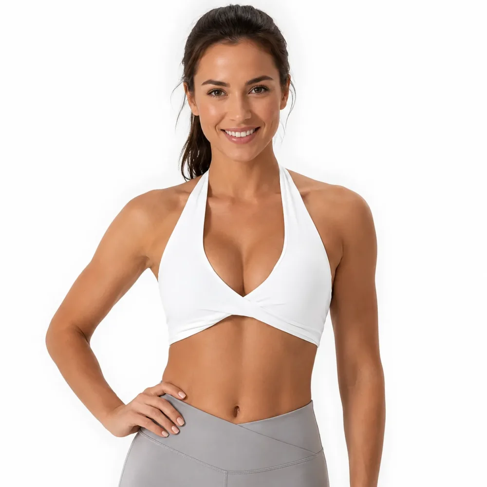 Top halter z krzyżowanym dekoltem