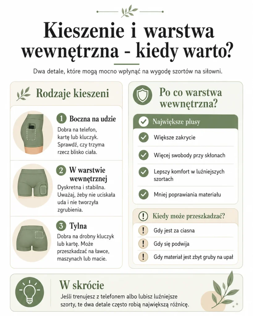 Czy kieszenie w szortach na siłownię są naprawdę potrzebne? Kieszenie i warstwa wewnętrzna - kiedy warto