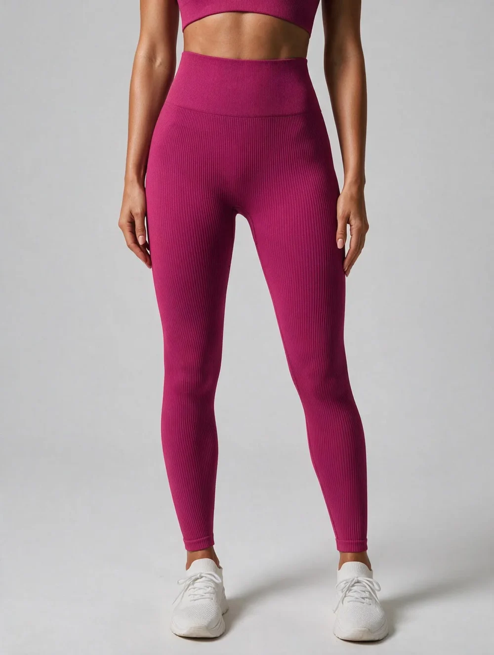 Legginsy sportowe bezszwowe z wysokim stanem Nessa Ribbed - Wyrazisty Róż