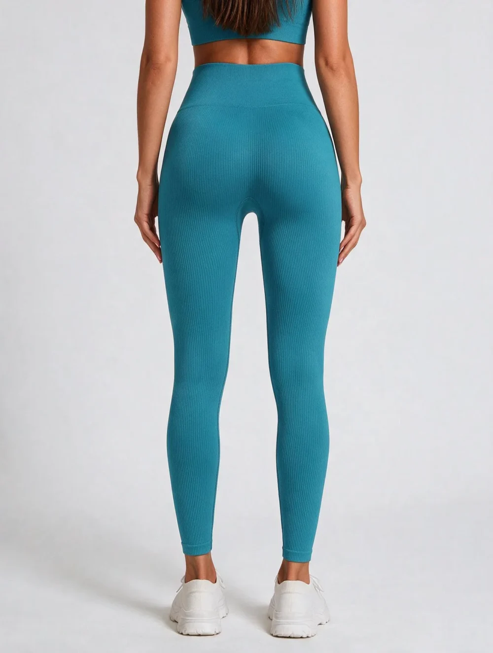 Legginsy sportowe bezszwowe z wysokim stanem Nessa Ribbed - Turkusowy