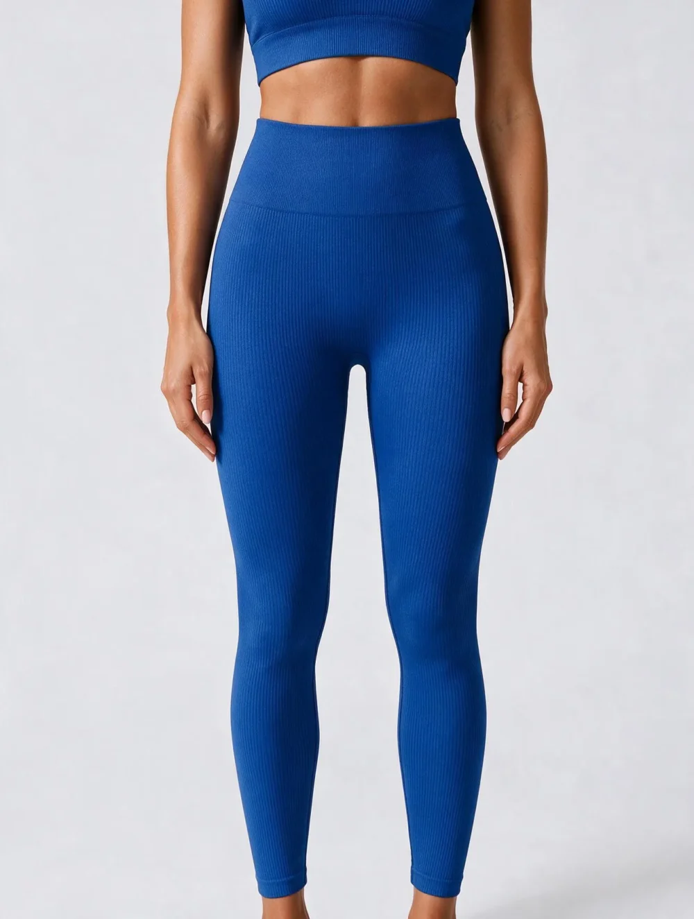 Legginsy sportowe bezszwowe z wysokim stanem Nessa Ribbed - Niebieski