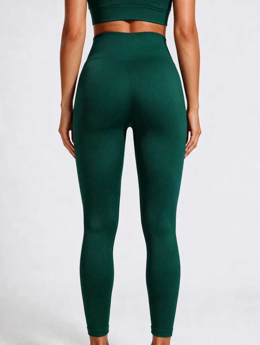 Legginsy sportowe bezszwowe z wysokim stanem Nessa Ribbed - Ciemnozielony