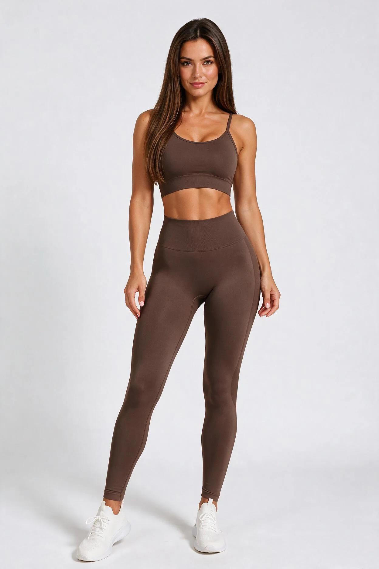 Legginsy Bezszwowe Push-Up z Wysokim Stanem Nova Lift - Czekoladowy