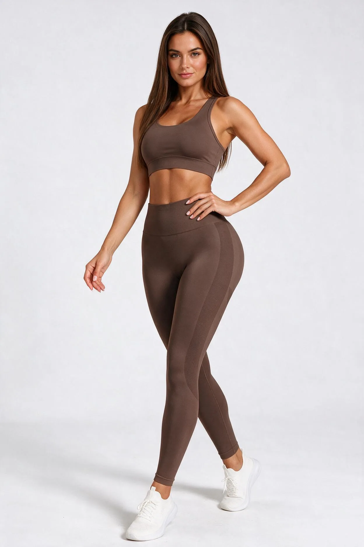 Legginsy Bezszwowe Push-Up z Wysokim Stanem Nova Lift - Czekoladowy