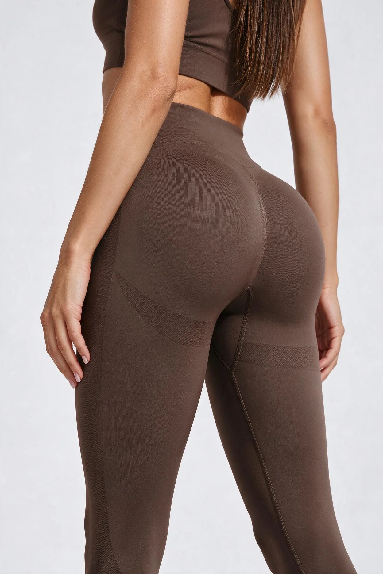 Legginsy Bezszwowe Push-Up z Wysokim Stanem Nova Lift - Czekoladowy
